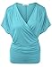 J.TOMSON Women's Batwing Sleeve Surplice Wrap Front Top LIGHTBLUE 2XL