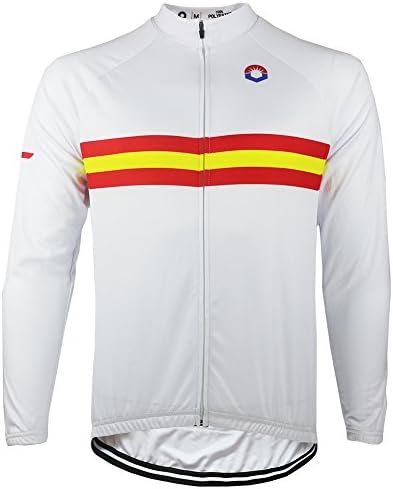 HIRBGOD Spain Flag Color Mens Cycling Jersey Long Sleeve Lightweight Sport Bicycle Bike Wear,NR162 (XX-Large(Chest 44.1''))