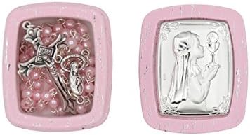 Christian Living First Communion Pink Bead Rosary with Pink Box - Girl