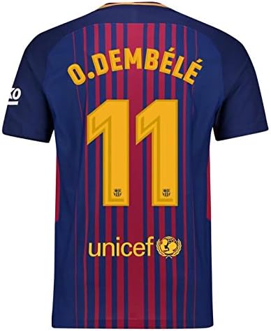 New Season Barcelona O Dembele 11 2017/2018 Home Soccer Jersey For Men Color Blue Size M