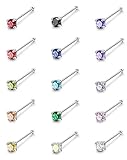 Jstyle 20G 15 Pcs Stainless Steel Nose Rings Studs Piercing Body Jewelry 1.5mm 2mm 2.5mm 3mm