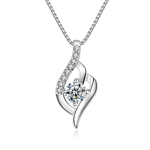 Necklace, 925 Sterling Silver CZ Pendant Necklace Potok Fine Jewelry for Women 18", Ideal Gifts for Daughter Girlfriend Mother