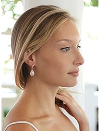 Mariell aretes chapados en oro rosa de 14 quilates, con circonita cúbica en forma de gota, aretes para novias.