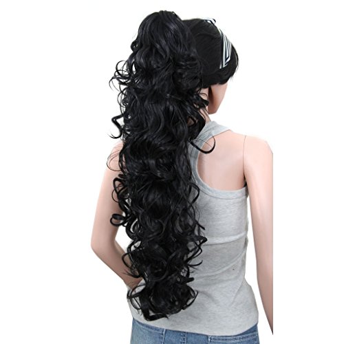 S-ssoy 31" Women's Claw Clips Ponytail Wavy Long Curly in Hair Extensions Voluminous Wigs Curled Hairpieces for Girl Lady Women,1B#