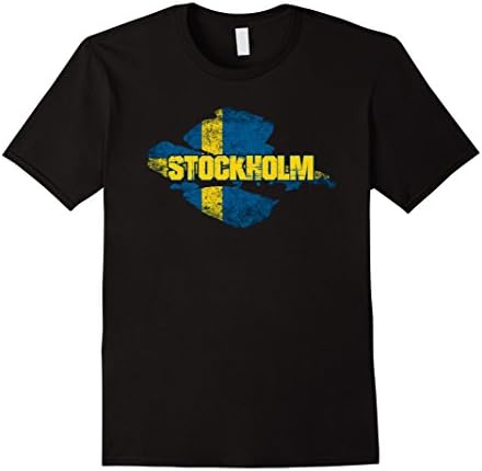 Men's Stockholm City T-Shirt Sweden Flag Sverige Tshirt 2XL Black