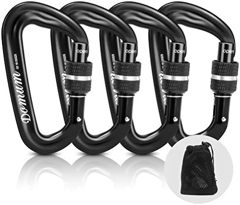 Domum Locking Climbing Carabiner,Screwgate Carabiner Clips Holds 2200kg, CE Certified for Rock Climbing,Hammock, outdoor,Black