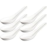Happy Sales Melamine Soba, Rice Spoons, Chinese Won Ton Soup Spoon, Asian White, 6 Pack Plain Style
