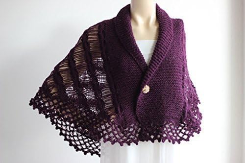Dark Plum Shawl / Wedding Wrap Shrug Bolero/Hand Knit Glitter Mohair Cape-Eggplant Cape