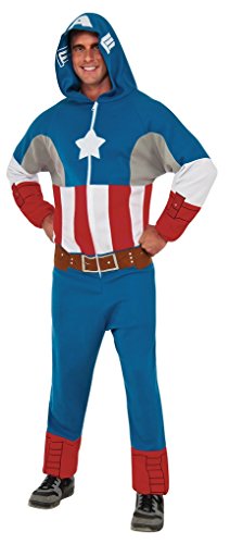 Adult size Captain America Hooded Fleece Jumpsuit Costume - Pajama - Onesie