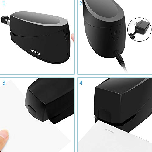 Electric Stapler, Veyette Automatic Electric Stapler Comes with an Adapter, 20 to 25 Sheets Capacity, Use Standard Staples, Black