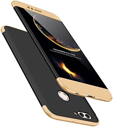 Dqueen Huawei nova 2 plus Case, 3 in 1 Ultra Slim Hybrid PC Hard Cover 360 Degree Full Protection for HUAWEI Nova 2 Plus (Huawei nova 2 plus, Gold+Black)