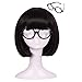 ColorGround Kids Size Short Straight Black Natural Cosplay Wig with Glasses frame