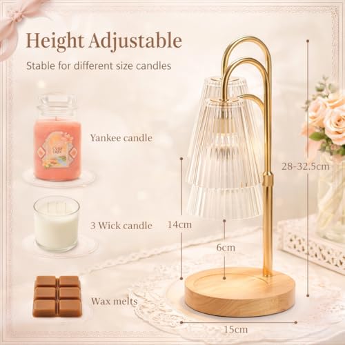 Funistree Candle Warmer Lamp with Timer & Dimmer, Height Adjustable Candle Warmer with 2 Bulbs, Birthday Gifts for Women Mum, New Home Gifts, Dimmable Candle Heater Lamp for Yankee Candles