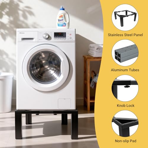 Humagineer Adjustable Black Stainless Steel Washing Machine Holder, Adjustable Range 54-73 cm, Universal Washing Machine Booster 30 cm Height, Load Capacity 500 kg