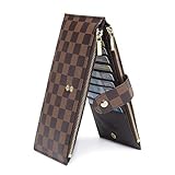 Daisy Rose Checkered Multi card Wallet Clutch - RFID Blocking Organizer Card Holder with zipper pockets -PU Vegan Leather