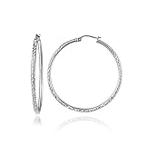 Sterling Silver 2mm Diamond-Cut Round Hoop Earrings, 25mm