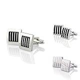 Insten 3 Packs of Cufflinks - Black / Silver Square, Black / Silver Version 2, White Rectangle