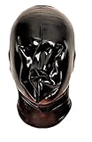 AvaCostume Black Latex Rubber Catsuit Inflatable Hood Mask Open Nostril, L, Black