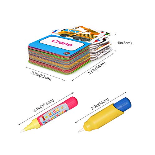 Reusable Water Painting Cards with 2 Magic Drawing Pens,Graffiti Doodle Board Traffic Vehicle Cognitive Cards Games,Early Education Toy for Toddlers Kids