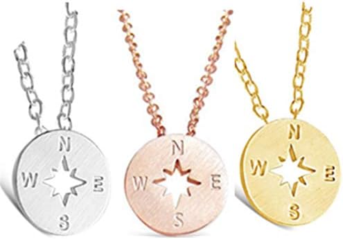 HOMEYU® Stainless Steel Compass Necklace,Best Friendship Necklace,BFF Necklace,Dainty necklace,Graduation gifts 16" (Set of 3)