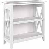 Bush Home Key West Small 2 Shelf Bookcase in Pure White Oak, Compact Home Organizer, Vertical Storage Solution, Bookshelf for