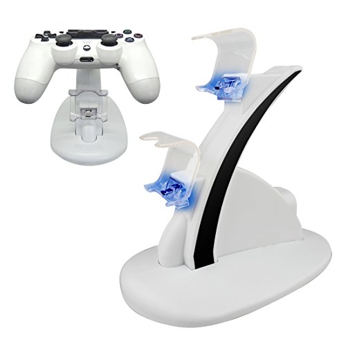 A-SZCXTOP Dual Game Charger Dock Station Stand for PS4 PlayStataion Wireless Controller with LED Light Indicators-White