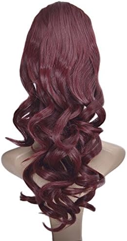 Diforbeauty Hand Curly 16" Medium Length Drawstring Clip in/on Ponytail Synthetic Hair extensions (118# Wine Red)