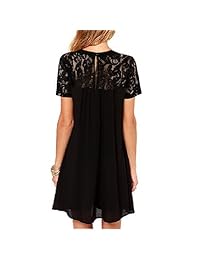 Vestido casual Vanberfia suelto, de gaza, manga corta, con encajes