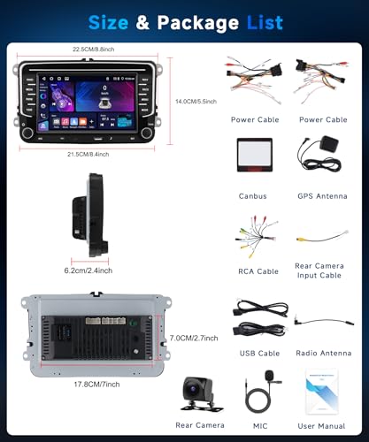VECHTEL 4G+64G Android 15 Car Radio for VW Golf 5 6 Passat Jetta Caddy EOS T5 Tiguan Touran CC Polo, 7 Inch HD Screen Tactile co Carplay Android Car Wireless GPS WiFi USB Type-C Bluetooth FM RDS Camera