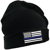 Thin Blue Line Flag Embroidered Winter Hat - Black