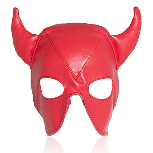 Leather Bondage Gimp Mask Hood, Red Full Face Blindfold Breathable Restraint Head Hood, Sex Toys, for Unisex Adults Couples, BDSM/LGBT Cosplay Halloween Masquerade Mask