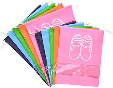GCOA 10 Pack Travel Shoes Bag Dust-Proof Waterproof Travel Shoe Organizer Bags Transparent Window for Shoes, Space Saving Storage Bags with Drawstring (5 L&5 M, Thickend)