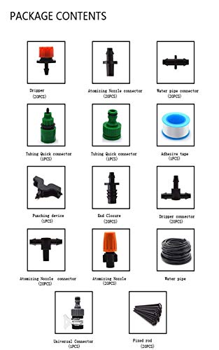 Coondmart 65ft/20M Micro Drip Irrigation Kit;DIY Patio Plant Watering Kit;Garden Irrigation System;Misting Cooling System with Mister Nozzle Sprinkler for Pots &Containers - Thumbnail 3
