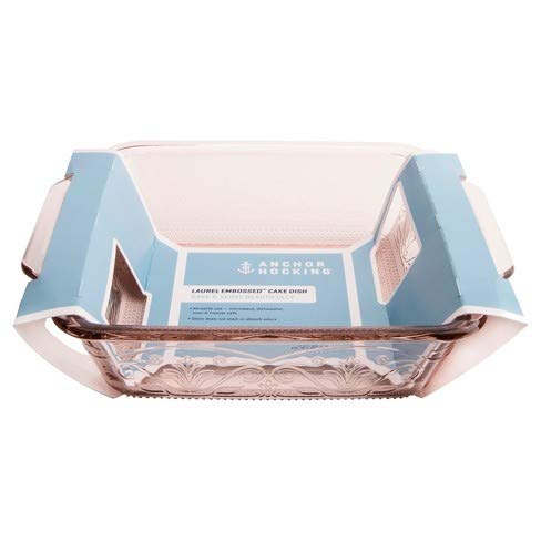 アンカーホッキングSquare Baking Dish – ガラス – 8 x 8 – エンボス – ローズ