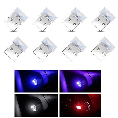 USB Atmosphere Light, Mini USB Led Car Interior Ambient Lighting Decoration Night Light Automotive Decorative Led Lamp with USB Adapter Fits for Cars Vehicle SUV Truck SUV RV Automobile (8 pcs, Mixed) - Thumbnail 7