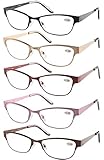 Eyecedar Metal Reading Glasses Women 5-Pack Full Rim Frame Stainless Steel Material Spring Hinges Includes 5-Cloth Pouch Readers 1.50