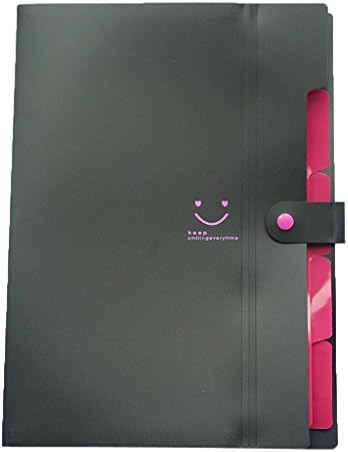 5 Pockets Plastic Expanding File Folders A4 Letter Size Snap Closure Paper Organizer (Black)