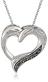 Sterling Silver Black Diamond Heart Pendant Necklace (1/10 cttw), 18
