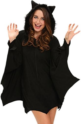 Wincolor Halloween Masquerade Cosplay Black Hooded Bat Nightclub Role Play Costume
