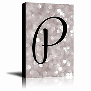 The Letter P in Brush Stroke Cursive on a Champagne Colored Bokeh Background - Modern Romantic Elegant Art - Canvas Art Home Art - 12x18 inches