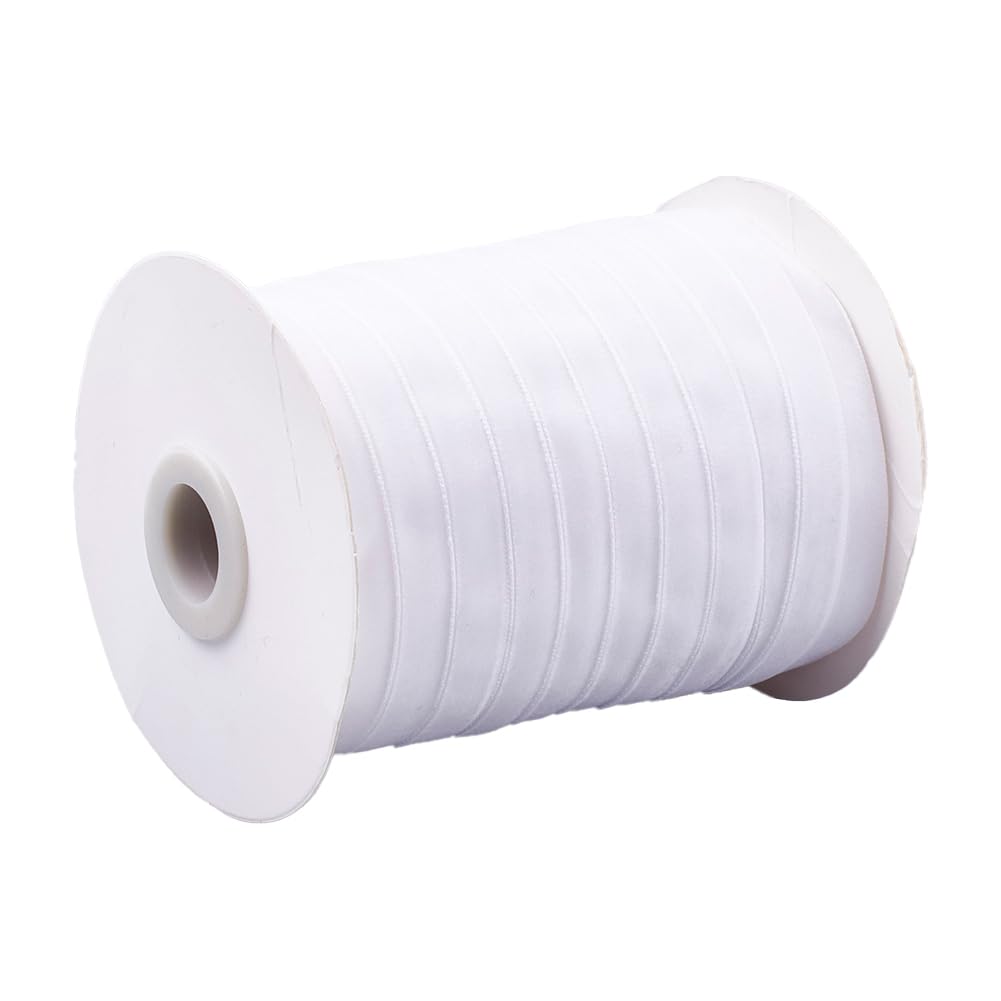 CABODYALS 45.72M 10mm White Crushed Velvet Ribbon Thin Trim Soft Vintage Single Face Fabric Ribbon Bundle Rolls with Spool for Sewing Making Package Wrapping Christmas Wedding Bouquets DIY Crafts