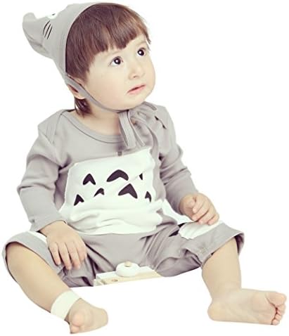 PPMM Baby Unisexy Cartoon Bodysuits and Hat (3 months, grey)