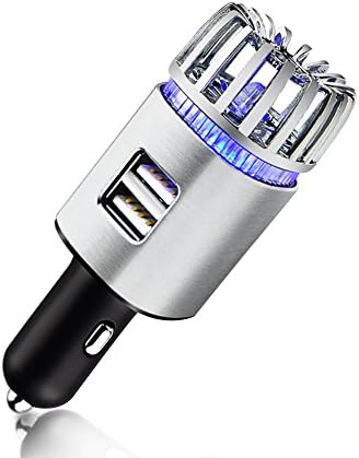 GOSTAR Car Air Purifier Ionizer Air Freshener Cleaner USB Car Charger Ionic Air Odors Eliminator Car Cigarette Lighter Multifunctional for Auto or RV Silver