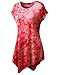 TWINTH Printed Tunic Plus Size Tie Dye Short Sleeve Handkerchief Hem Loose Fit Top Red 3XL