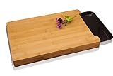 Premium Bamboo Wood Cutting Board with Melamine Tray,Organic Eco Friendly Tray for Kitchen Easy Waste Removal & Faster Food Prep Time -Best Chopping Board, FDA Approved-15X10 inch