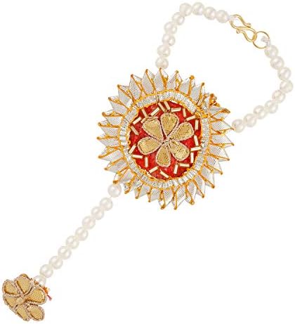 Oviya Gold Plated Ethnic Gotta Patti Floret Pearl Haath Paan for Mehendi/haldi Events HP2100364G