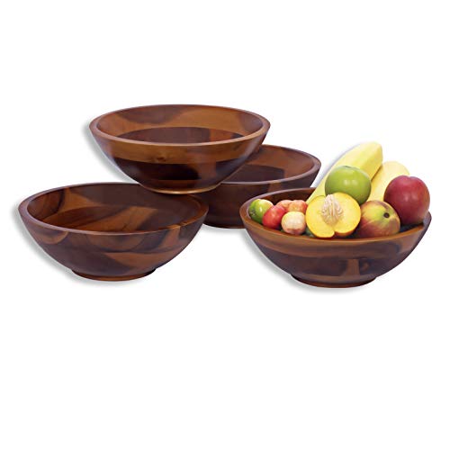 image for Home and Kitchen Space Wooden Bowl for Individual Meal - Pack of 4 Sev