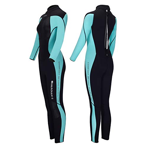 Hevto Wetsuits Women 3mm Neoprene Long Sleeve Full Scuba Diving Suits Surfing Swimsuits Keep Warm Back Zip for Water Sports (Cyan Women Ⅱ, M)