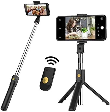 Selfie Stick Tripod, Extendable Bluetooth Selfie Stick with Wireless Remote, 3 in 1 Multifunctional Selfie Stick Monopod for iPhone X XS XR 8 Plus 7 Plus 6s Android Huawei Samsung Galaxy (Black)