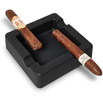 FairleeCove Cigar Ashtray - Large Gauge Cigars - Wide Shelf - Deep Bowl - Matte Black - Unbreakable - Firm Flexible Silicone - Designed by Cigar Smokers - Outdoor Cigar Ashtrays for Patio Pool Boat